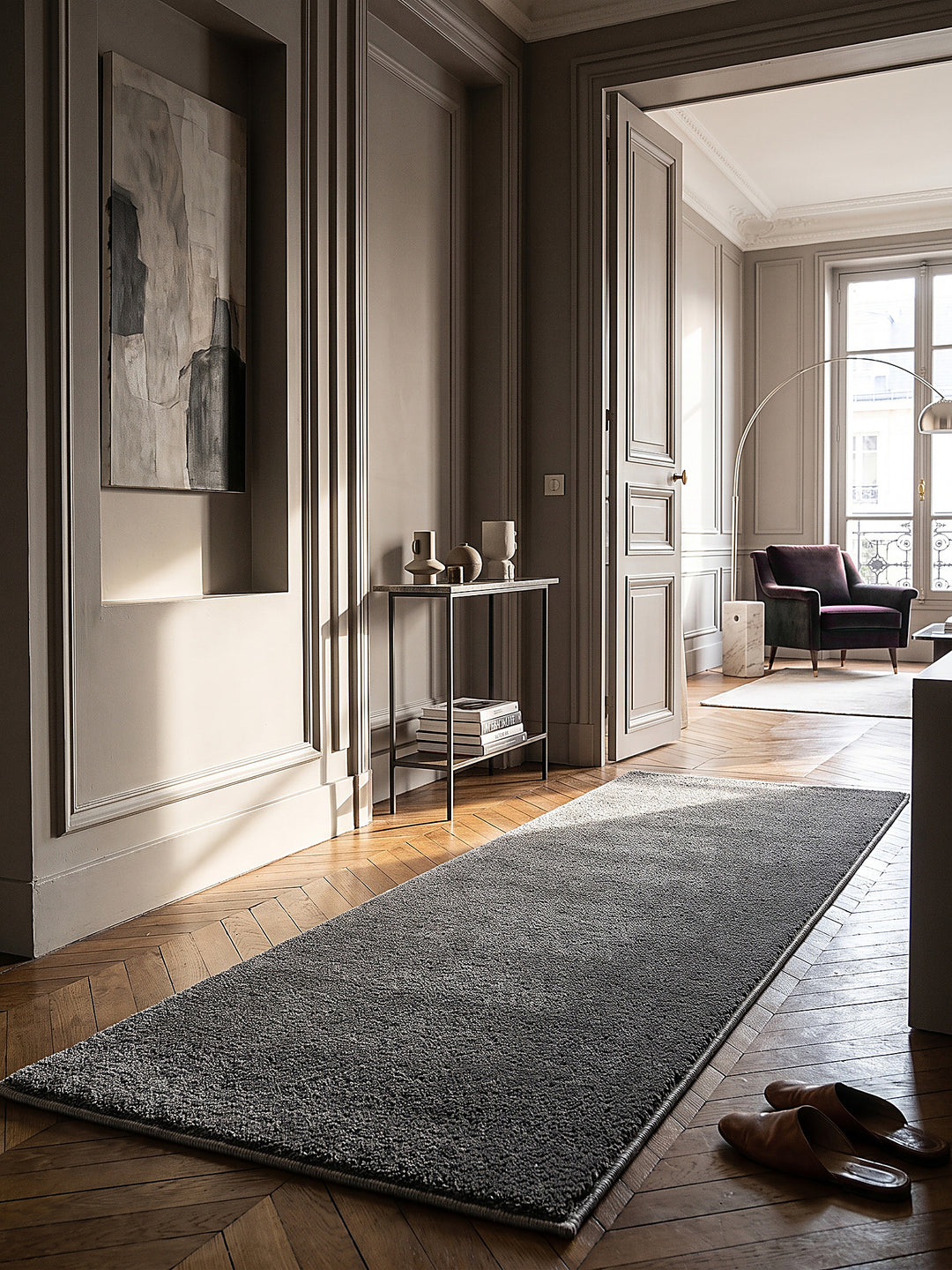 Teppich Anthrazit Läufer im modernen Wohnzimmer_
