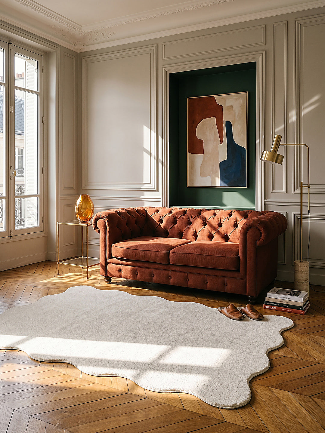 Teppich Beige rechteckig im modernen Wohnzimmer_
