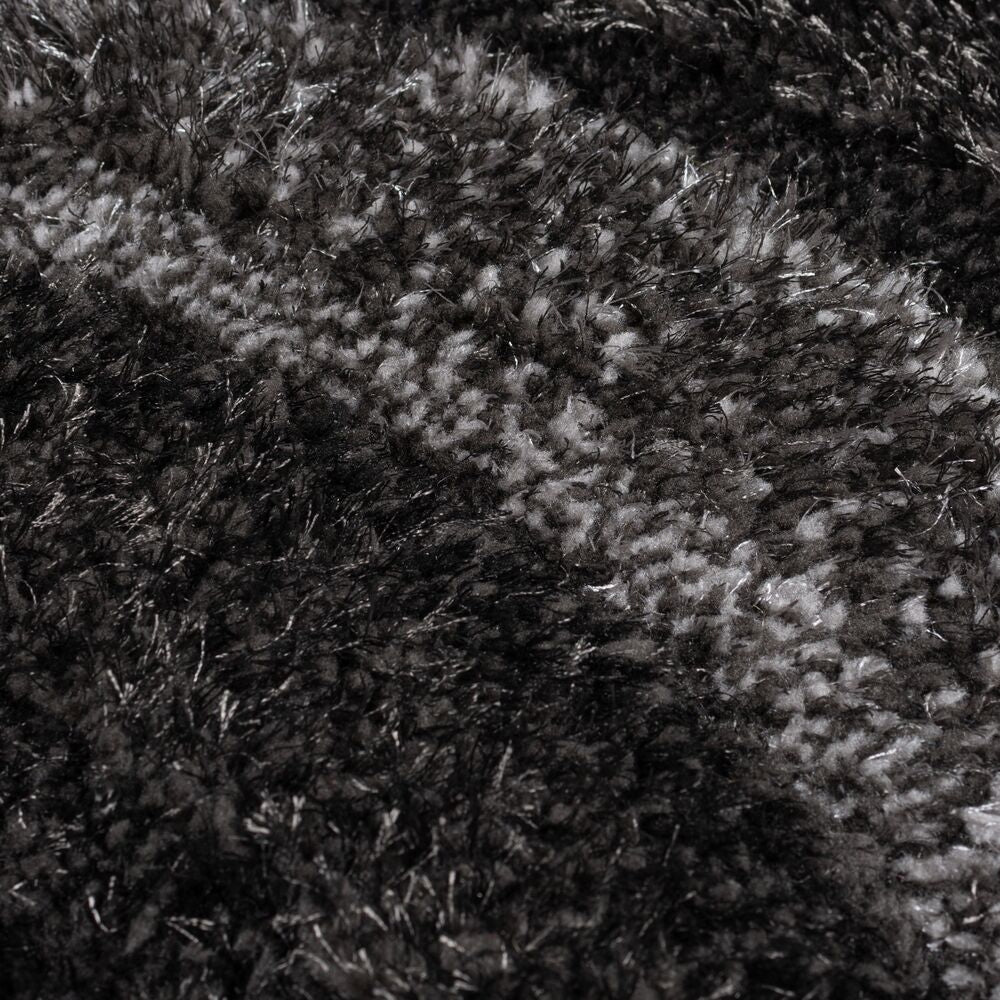 Hochflor-Teppich aus recyceltem Polyester - handgeschnitzt_Grau-Schwarz_Rechteckig_