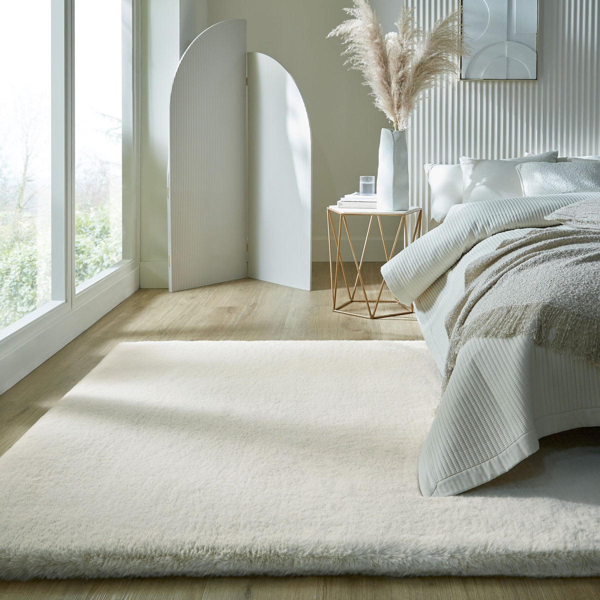 Hochflor Teppich Unifarben - Schlafzimmer Weiß Rechteckig