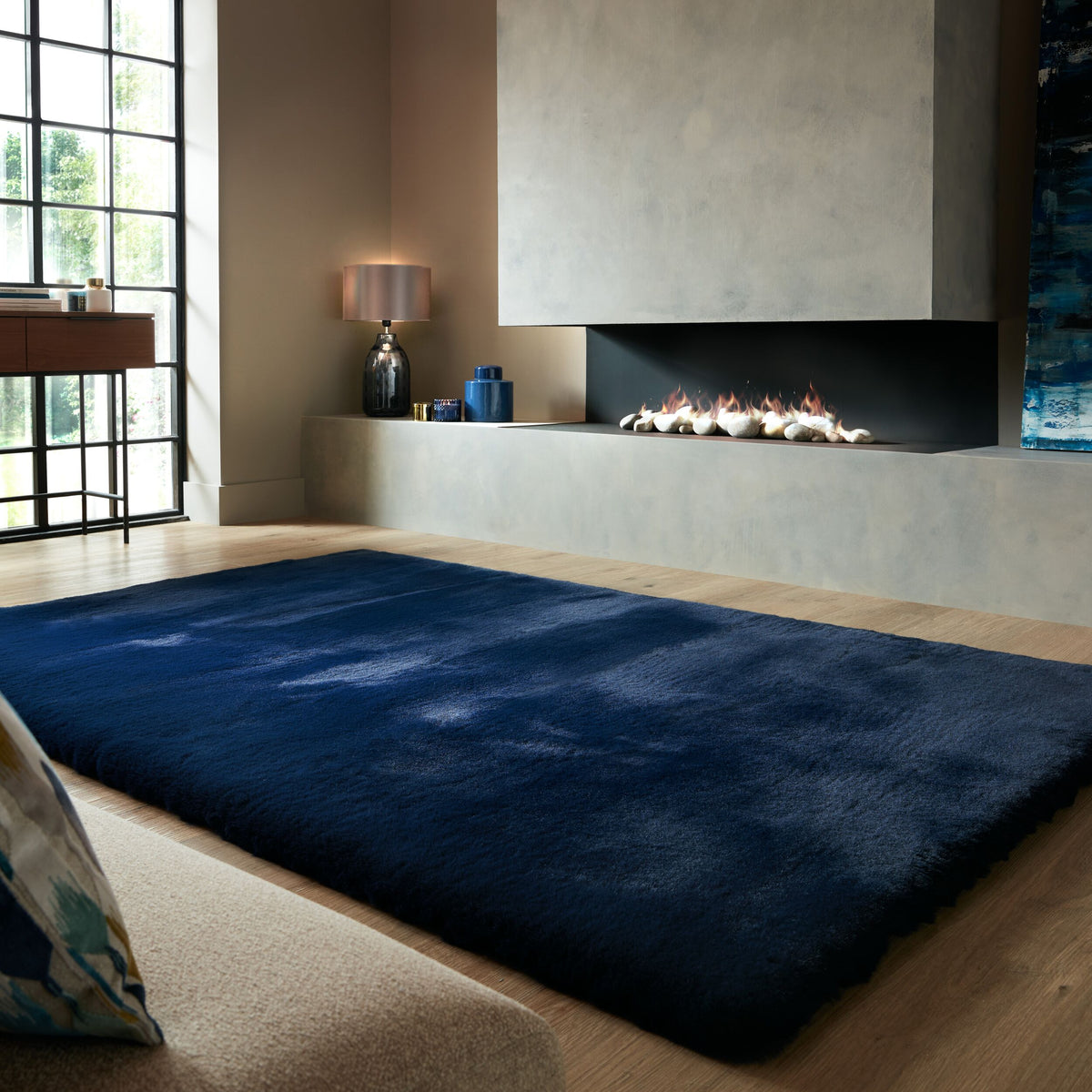 Hochflor Teppich Unifarben - Schlafzimmer Blau Rechteckig