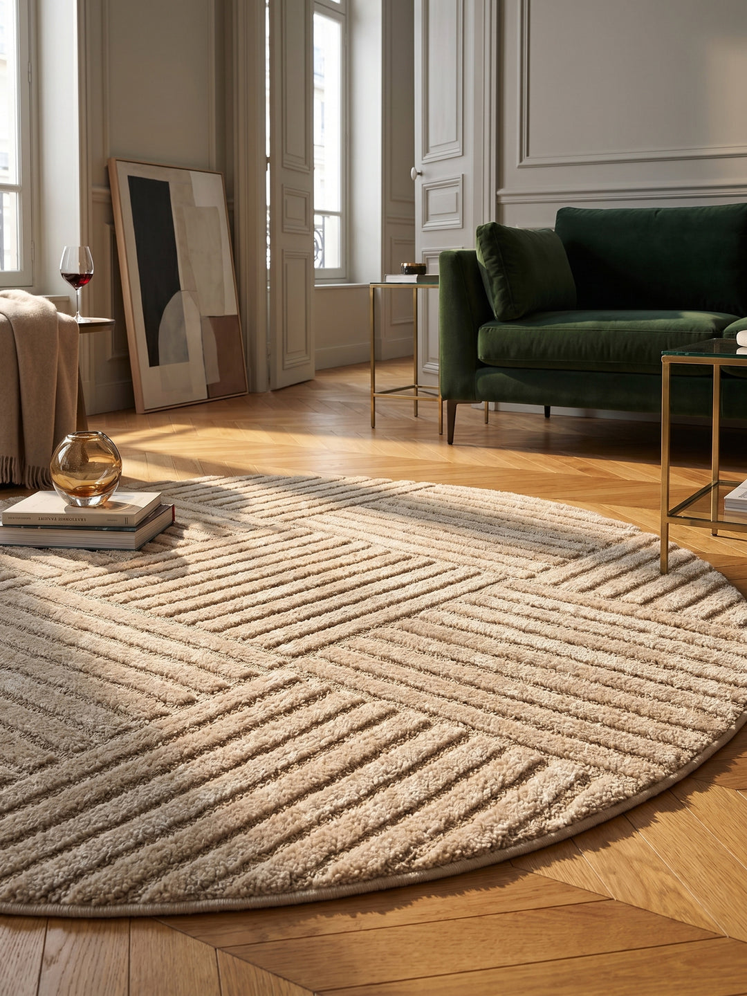 Teppich Beige rund Textur Nahaufnahme Detail_