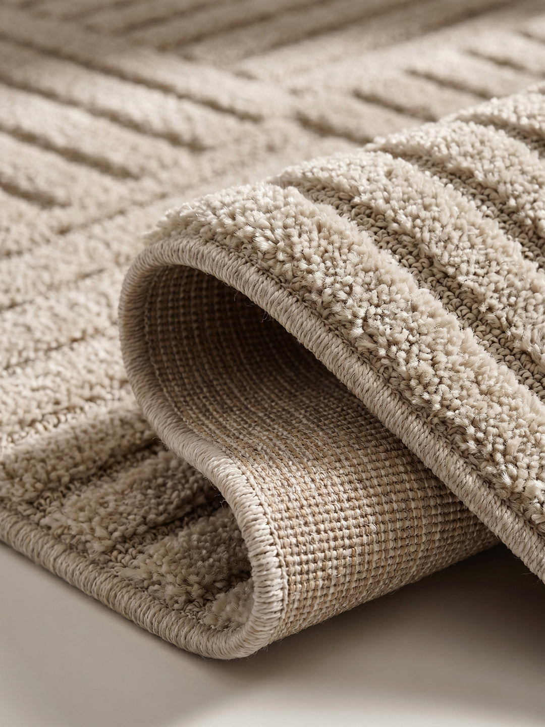 Teppich Beige Läufer Kante Rückseite_