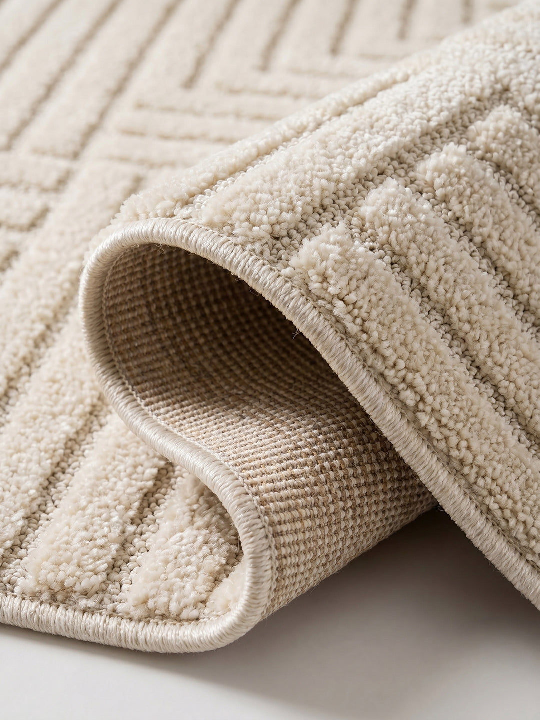 Teppich Creme Läufer Kante Rückseite_