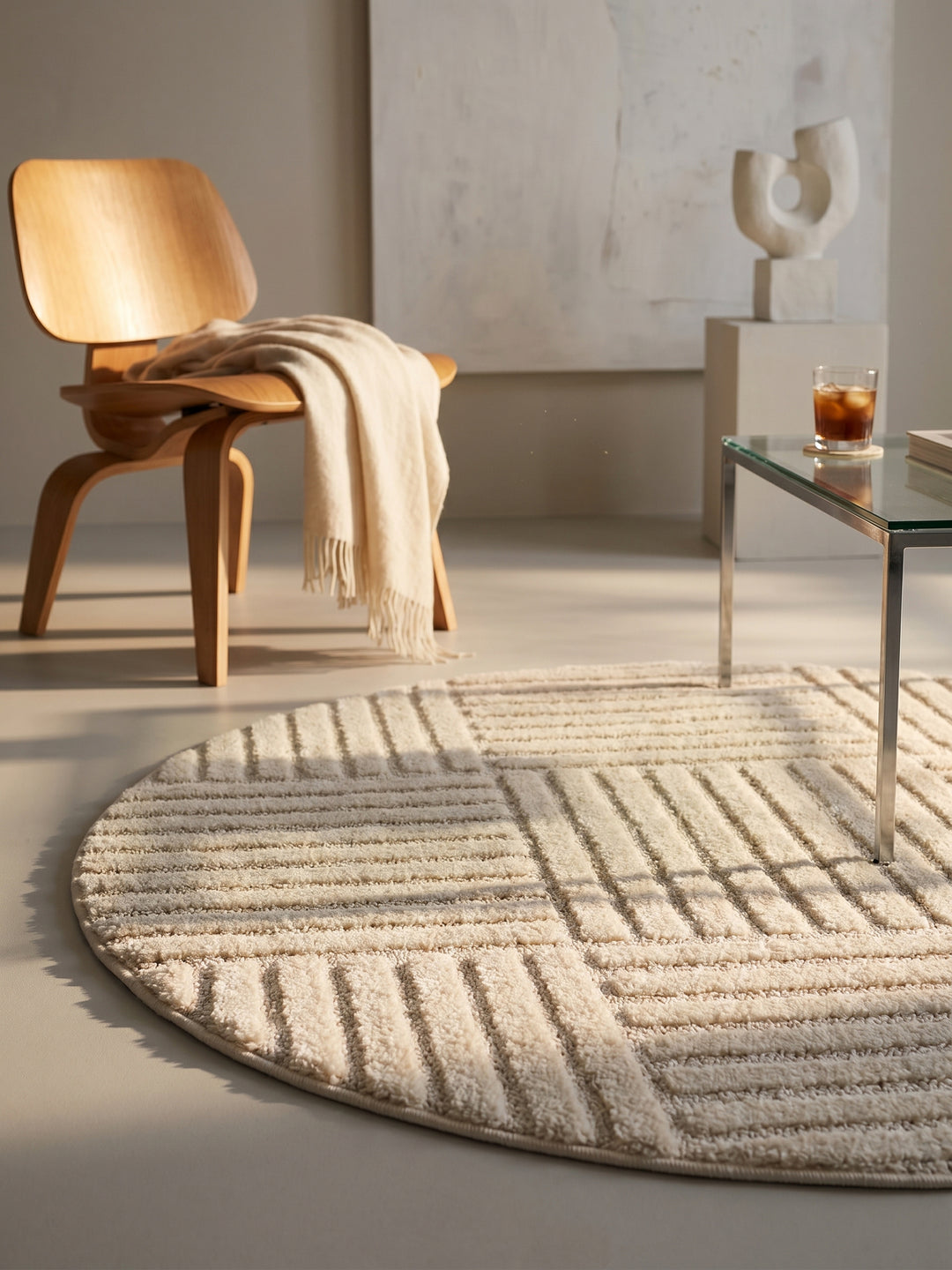 Teppich Creme rund Textur Nahaufnahme Detail_