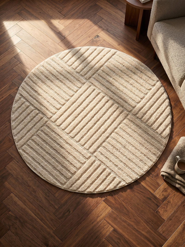 Teppich Creme rund Muster Draufsicht_