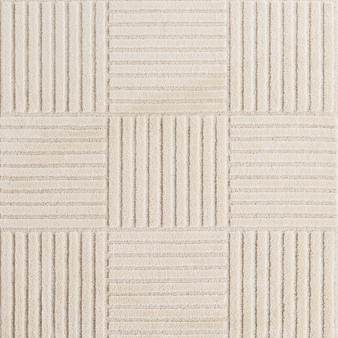 Teppich Creme Skandinavischer Boho rund Polypropylene Designteppich Kollektion RIGI Wohnraum 160x160_
