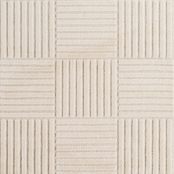 Teppich Creme Skandinavischer Boho rund Polypropylene Designteppich Kollektion RIGI Wohnraum 160x160_