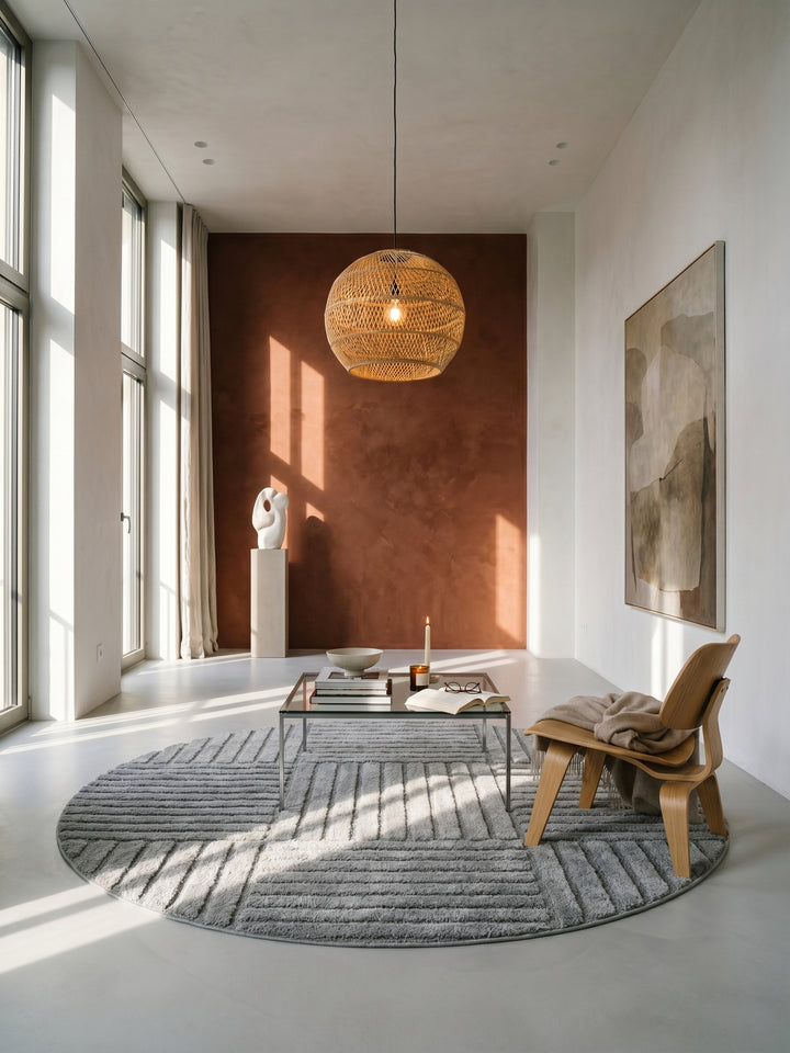 Teppich Silber rund im Wohnzimmer Einrichtungsidee_