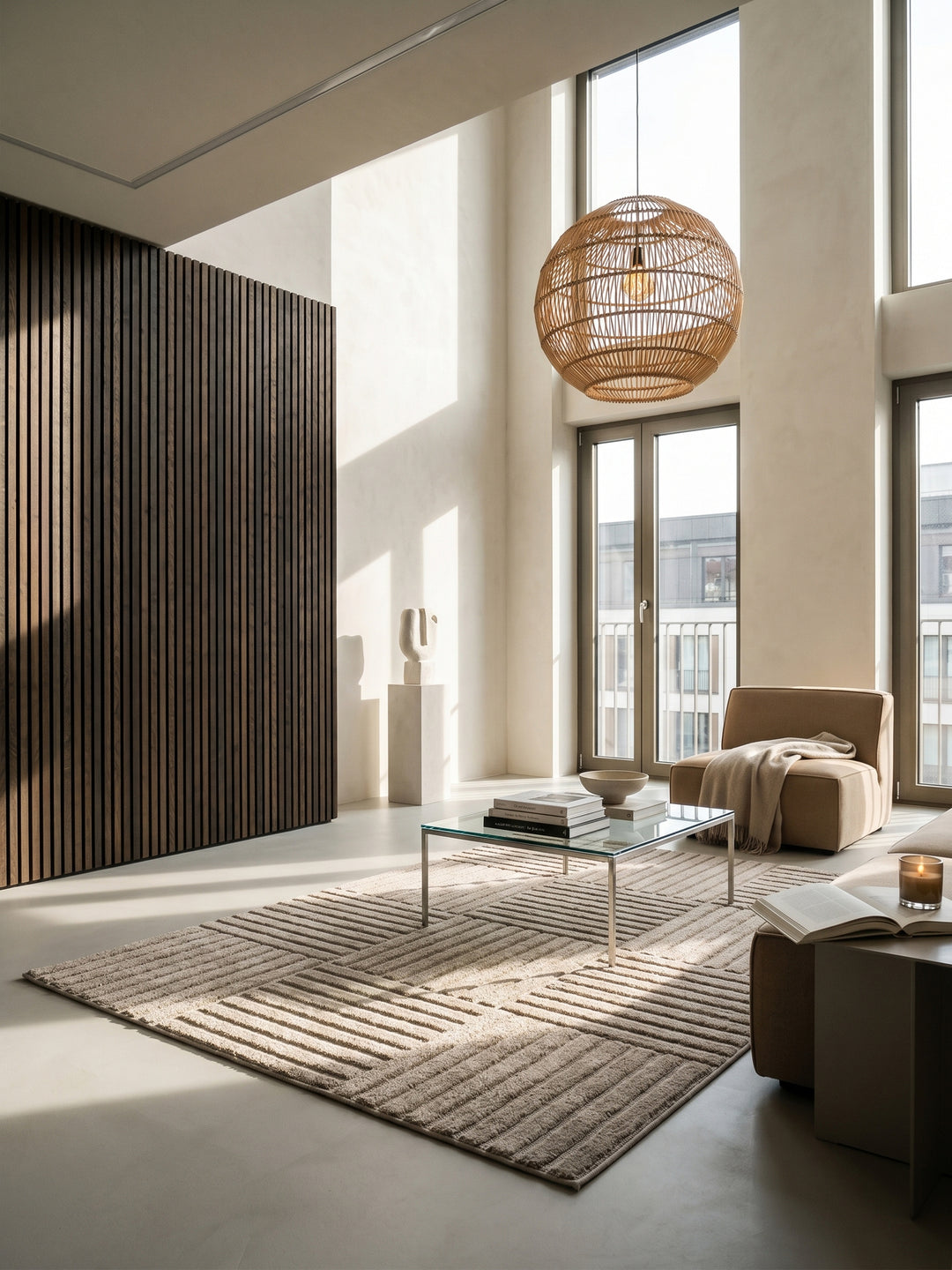 Teppich Beige rechteckig im Wohnzimmer Einrichtungsidee_