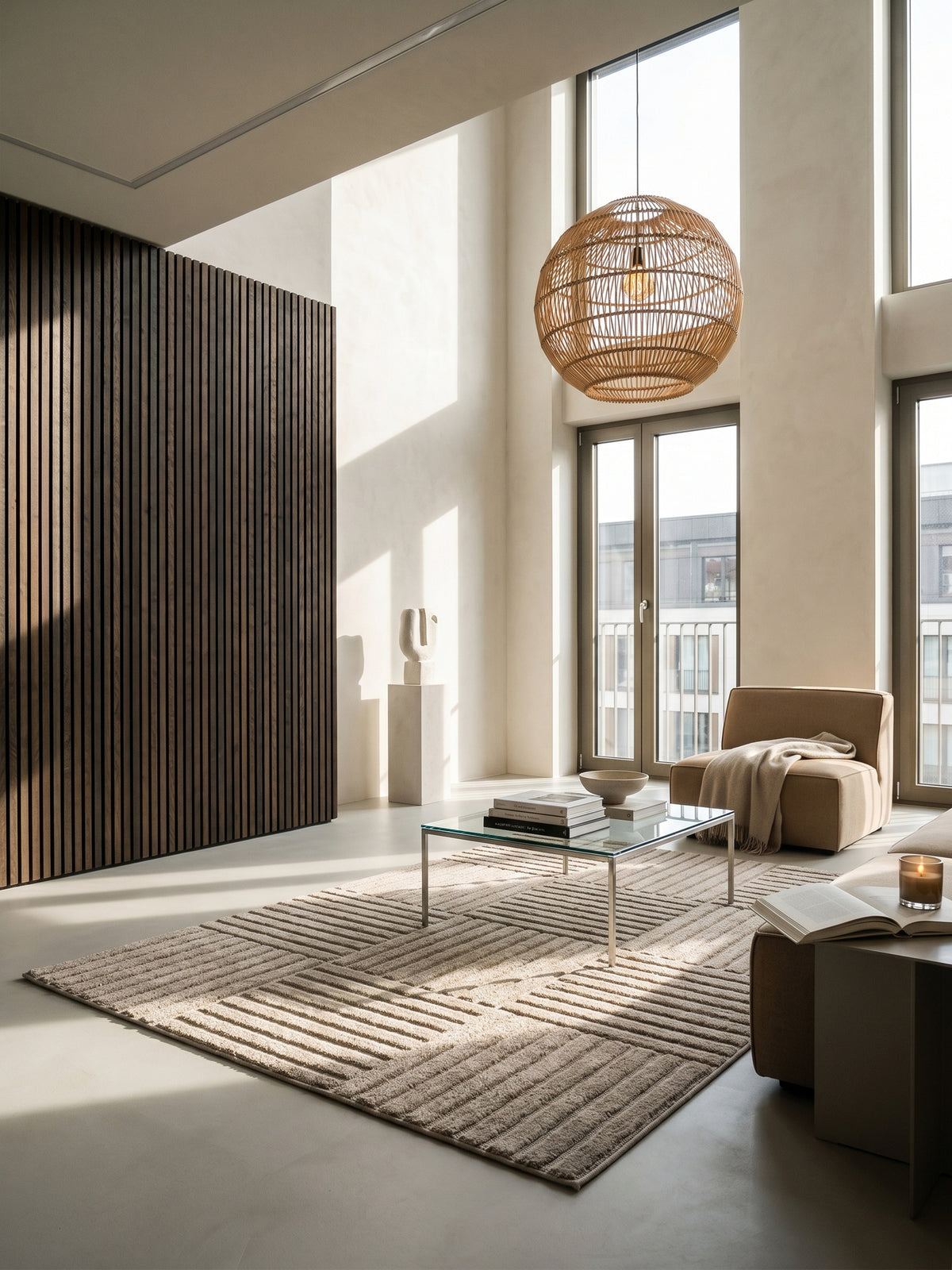 Teppich Beige rechteckig im Wohnzimmer Einrichtungsidee_
