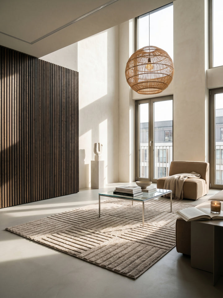 Teppich Beige rechteckig im Wohnzimmer Einrichtungsidee_