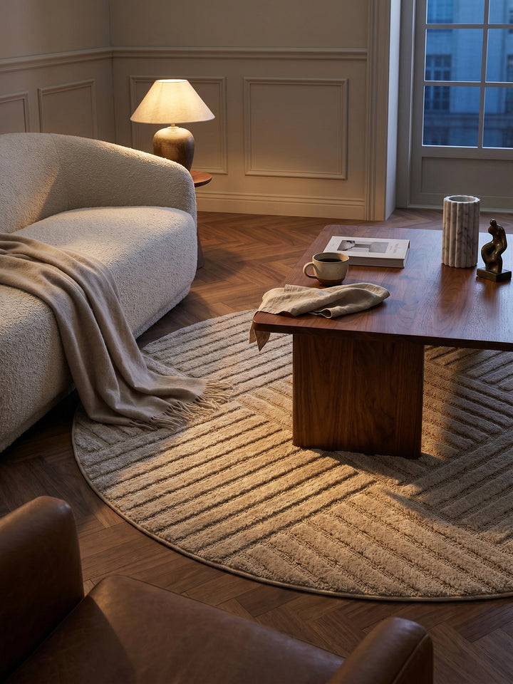 Teppich Beige rund Wohnidee gemütlich_