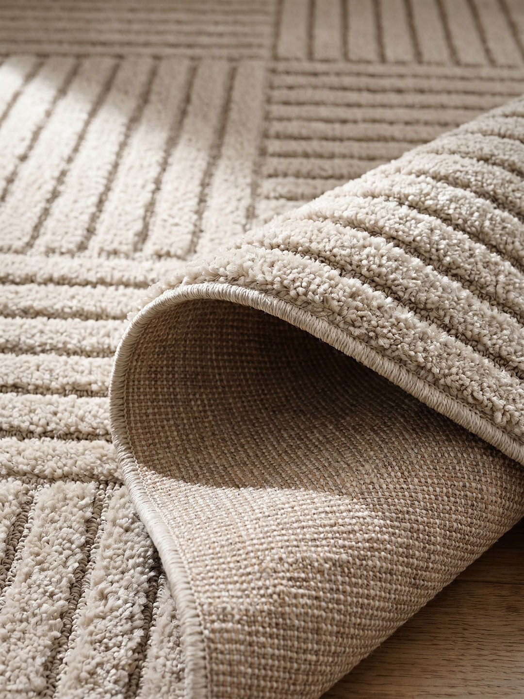 Teppich Beige rechteckig Kante Rückseite_