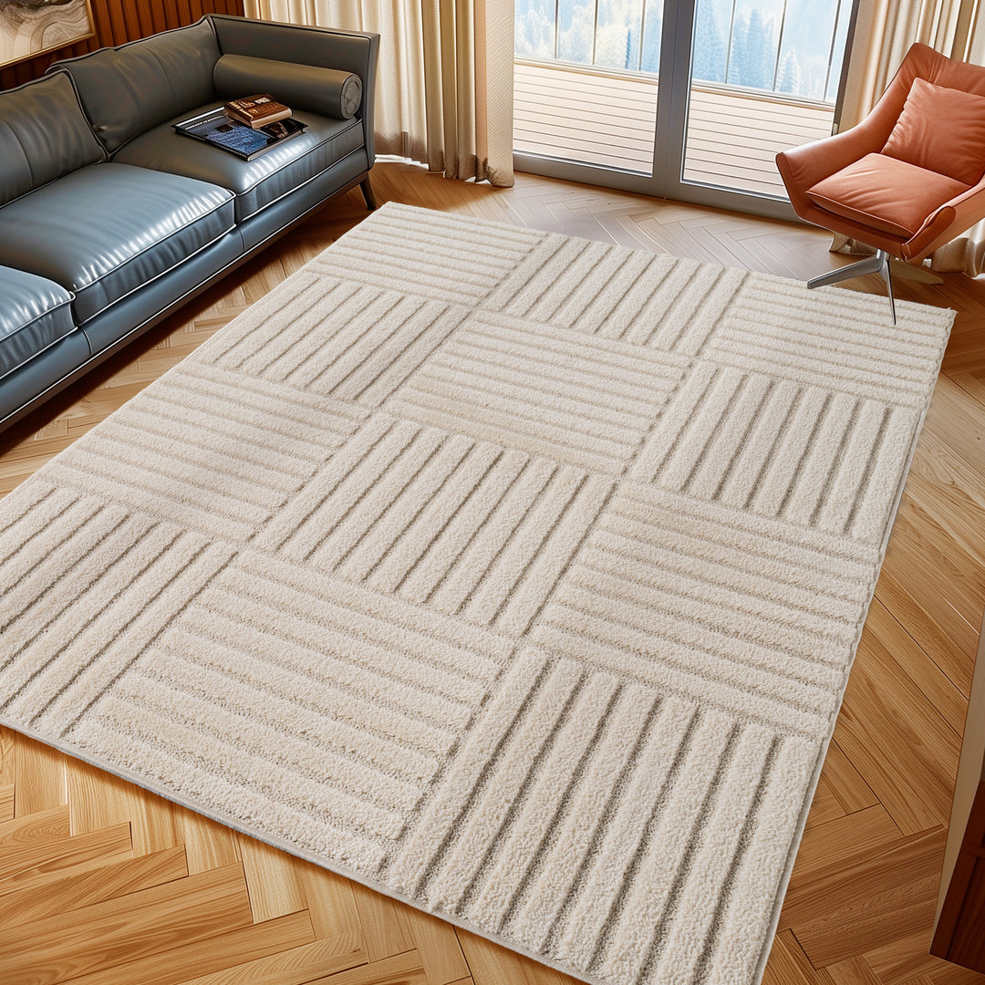 Teppich Creme Skandinavischer Boho rechteckig Polypropylene_