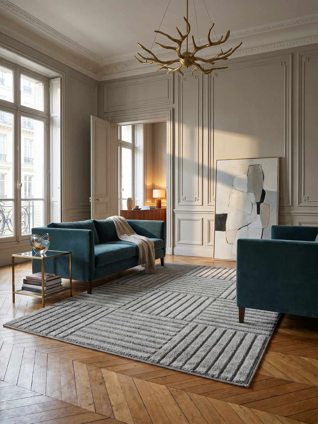 Teppich Silber rechteckig im Wohnzimmer_