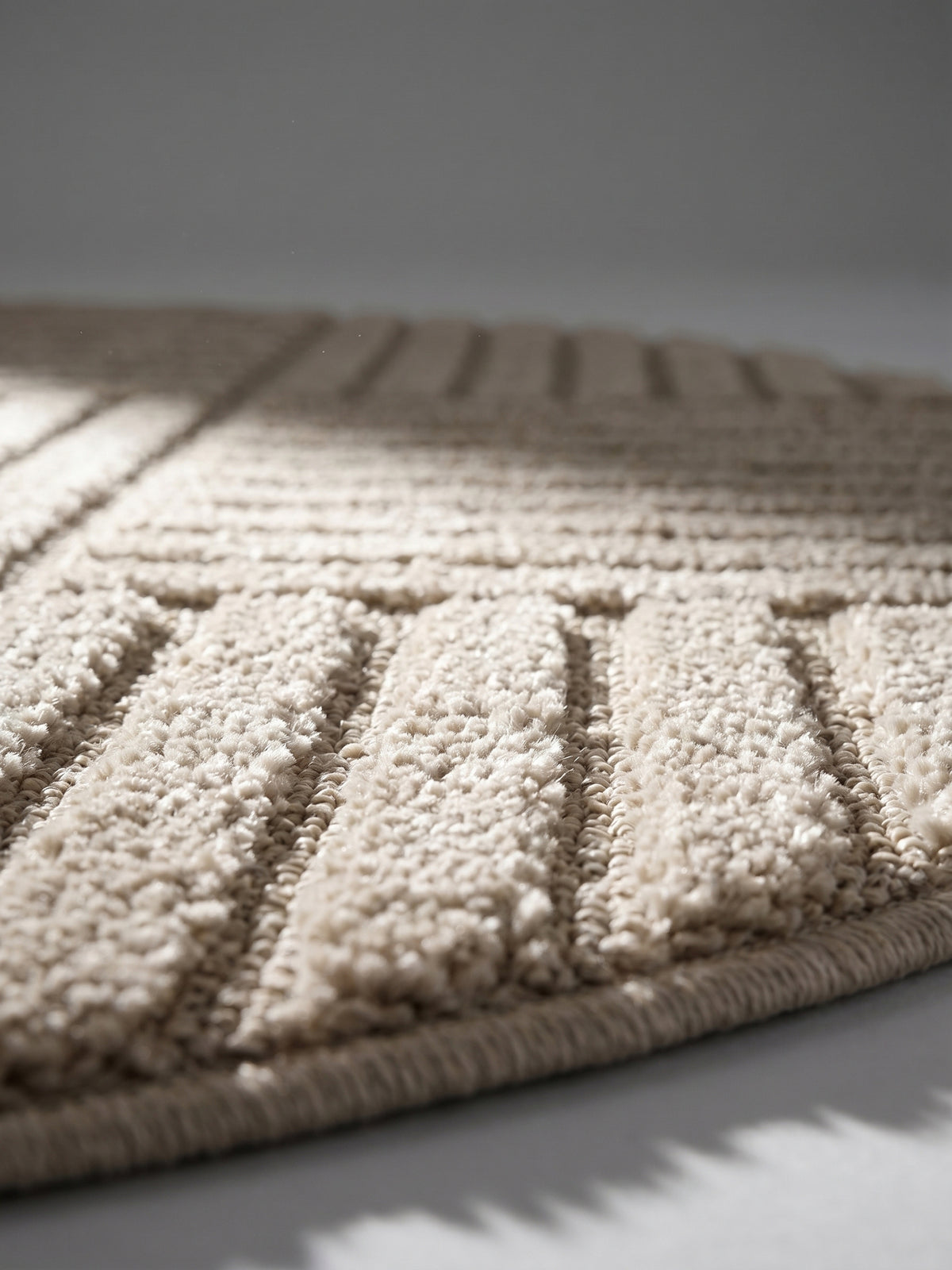 Teppich Beige rund Florhöhe Profil