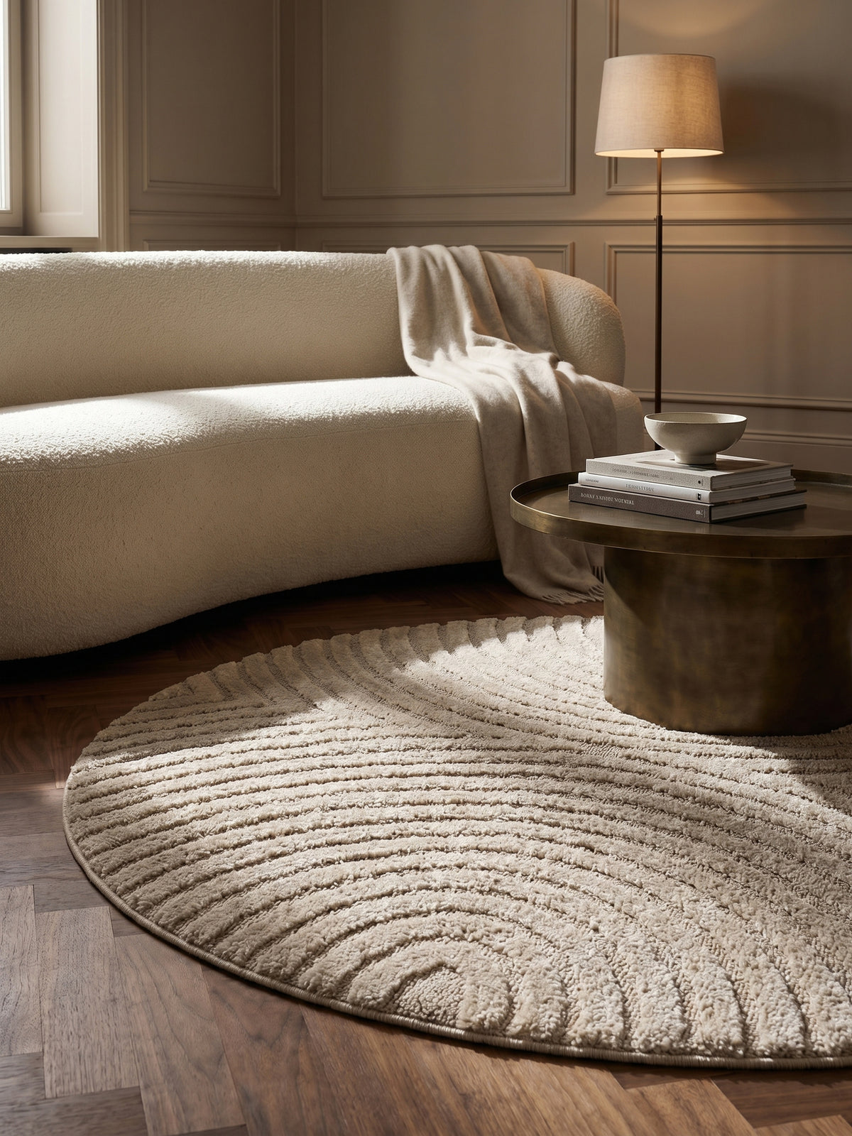 Teppich Beige rund Textur Nahaufnahme Detail_