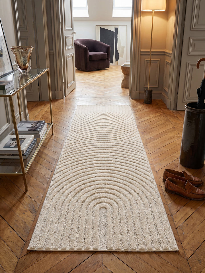Teppich Creme Läufer Muster Draufsicht_