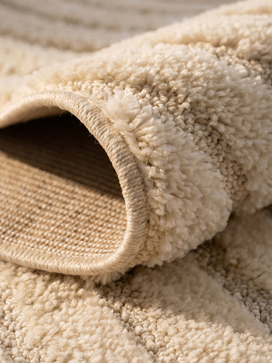 Teppich Creme Läufer Kante Rückseite_