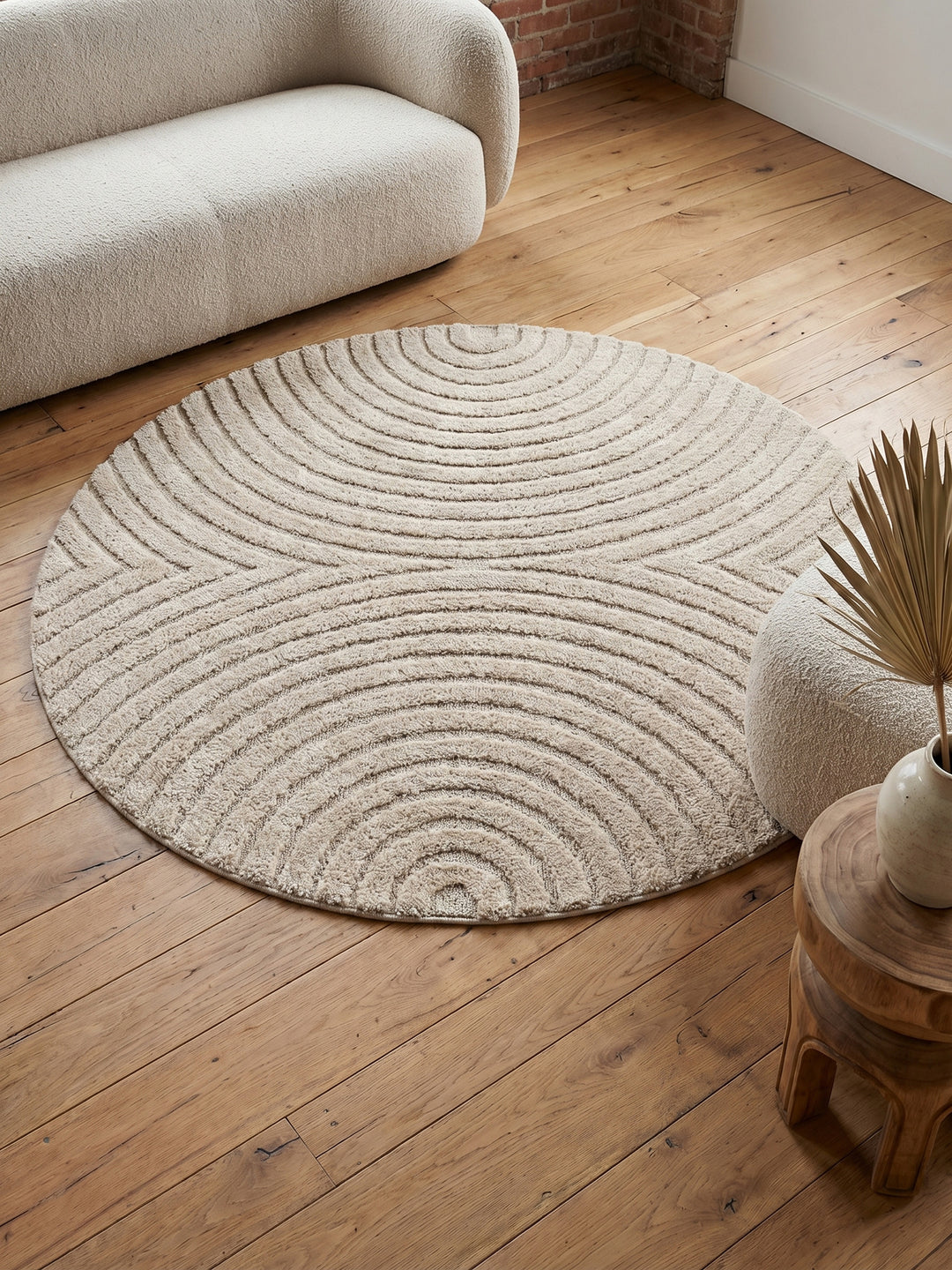 Teppich Beige rund Muster Draufsicht_