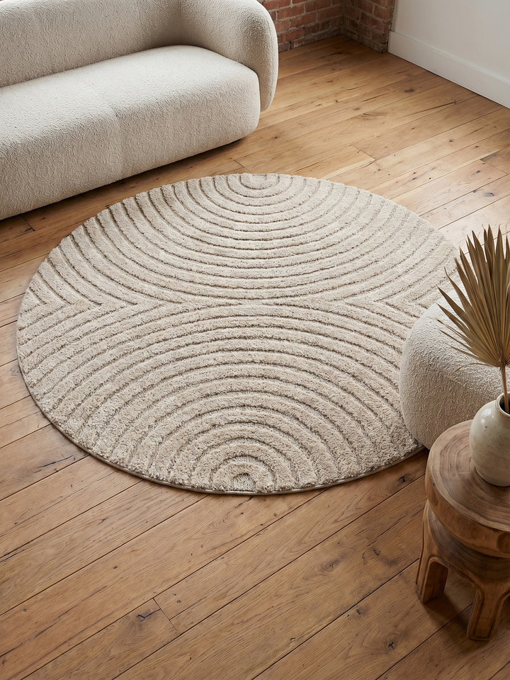 Teppich Beige rund Muster Draufsicht_
