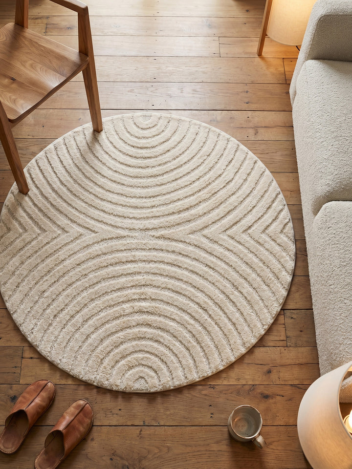 Teppich Creme rund Muster Draufsicht_