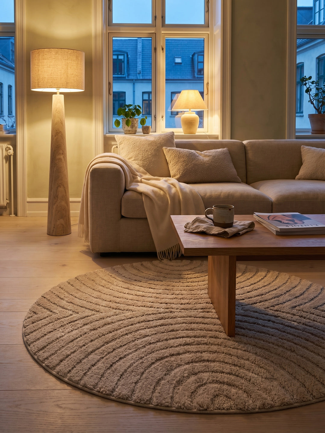 Teppich Beige rund Wohnidee gemütlich_