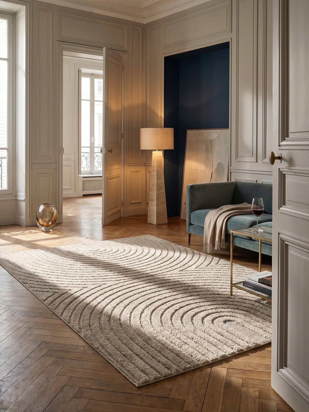Teppich Beige rechteckig im Wohnzimmer Einrichtungsidee_