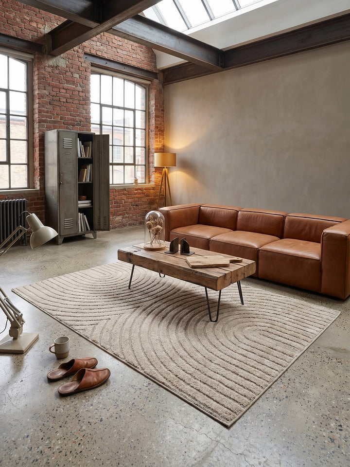 Teppich Beige rechteckig Muster Draufsicht_