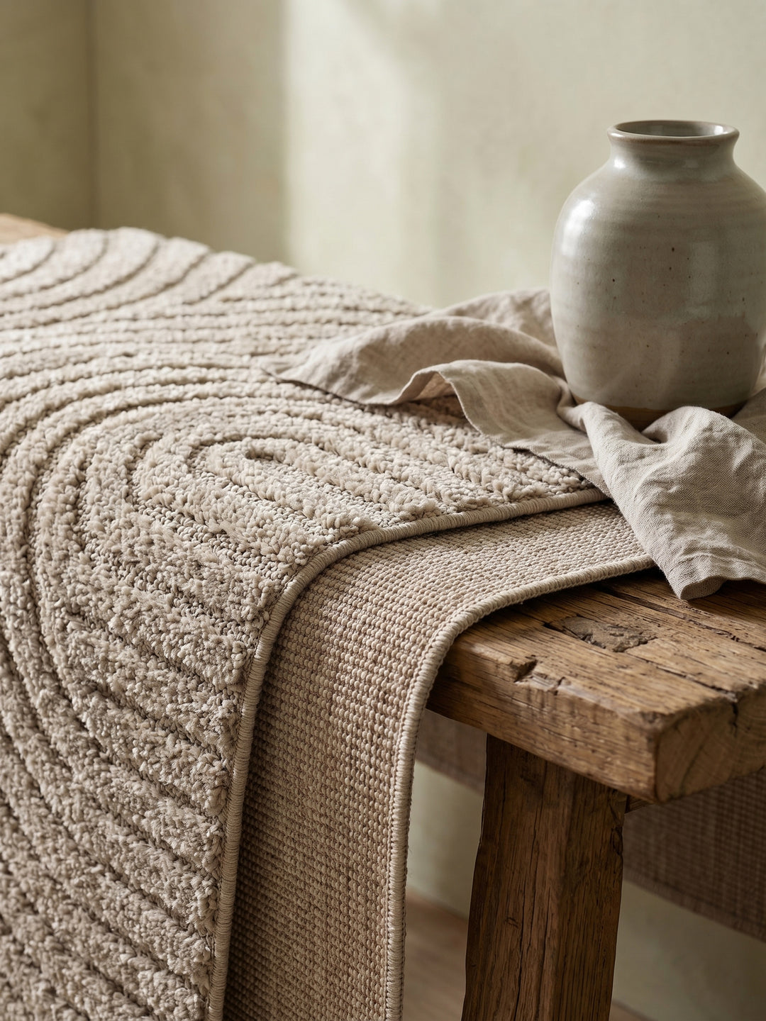 Teppich Beige rechteckig Wohnaccessoire Deko_