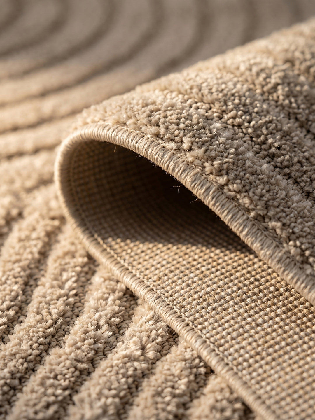 Teppich Beige rechteckig Kante Rückseite_
