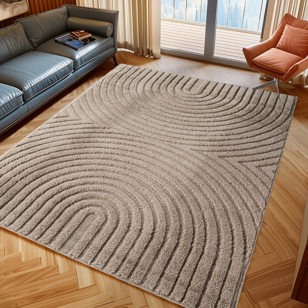 Teppich Beige Skandinavischer Boho rechteckig Polypropylene_
