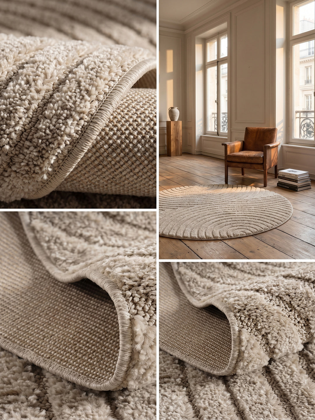 Teppich Beige rund Webstruktur Qualität_