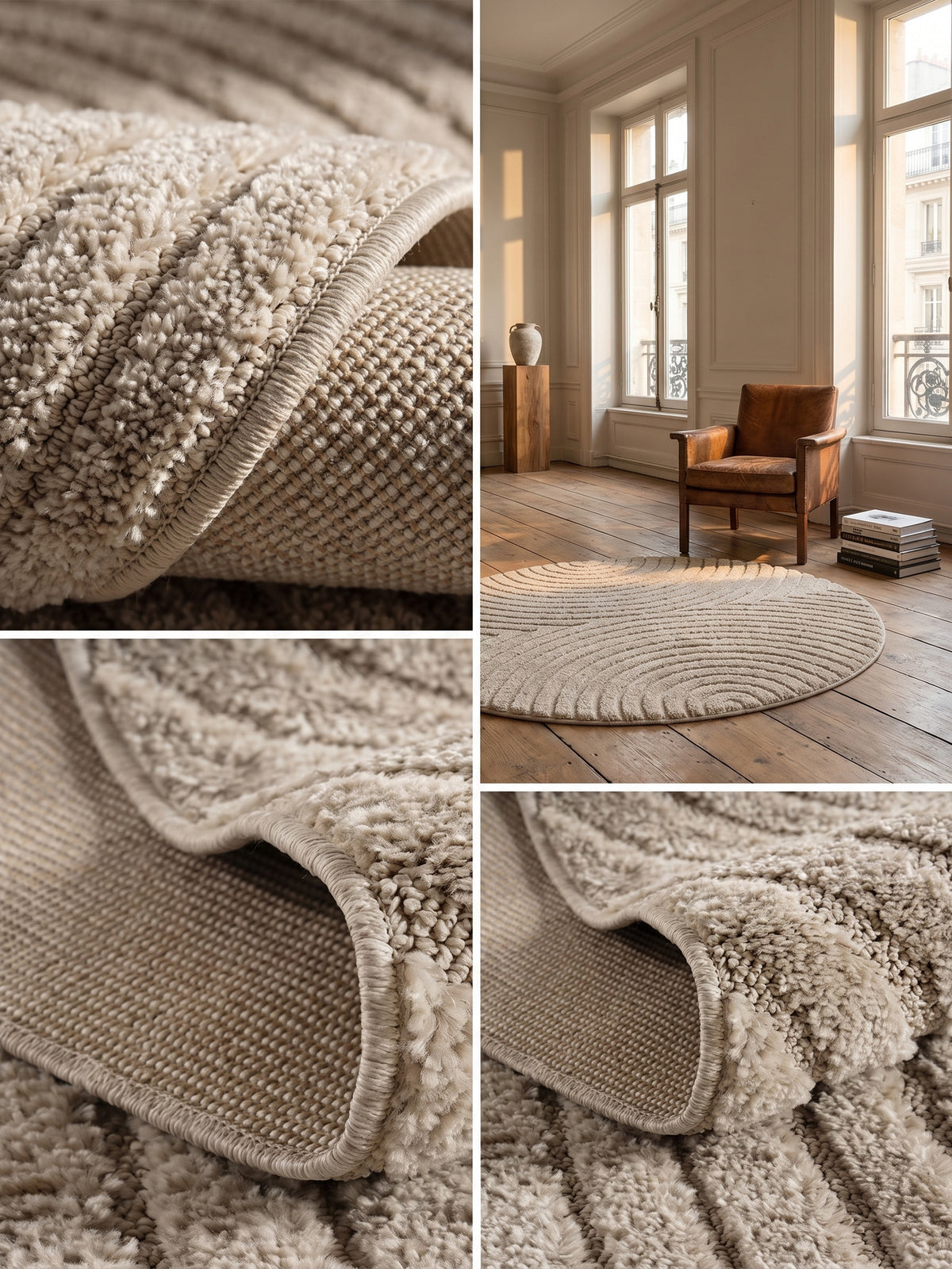 Teppich Beige rund Webstruktur Qualität_