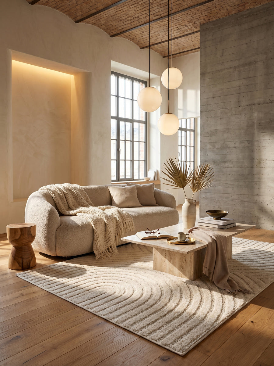 Teppich Creme rechteckig im Wohnzimmer Einrichtungsidee_