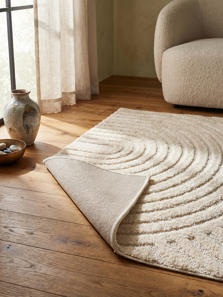 Teppich Creme rechteckig Wohnaccessoire Deko_