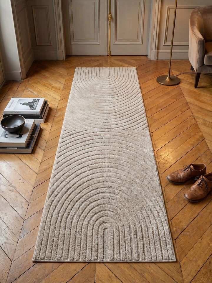 Teppich Beige Läufer Muster Draufsicht_