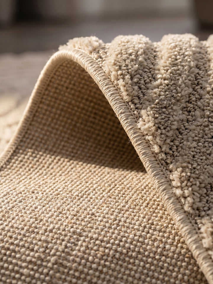 Teppich Beige rund Kante Rückseite_