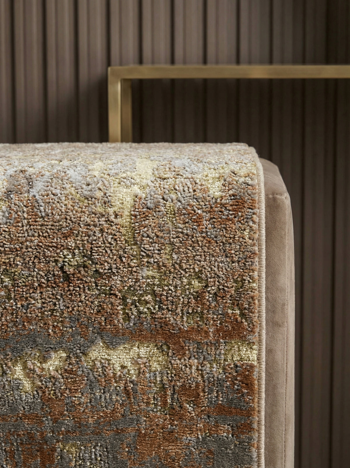 Hochglanz-Metallic Teppich_Abstraktes Design in Gold-Champagner-Bronze_Pflegeleicht und Strapazierfähig - COMO-Bellagio - Kadima Design_