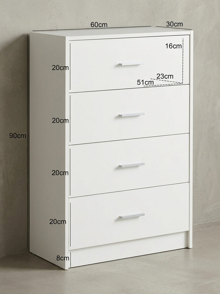 Rückwärtige und konstruktive Details der Hochglanz-Kommode. Präzise verarbeitete Spanplatten und stabile Schubladenführungen garantieren höchste Langlebigkeit im modernen Alltag._