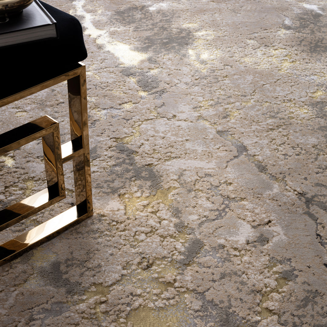 Hochglanz-Teppich 120x170cm - Kurzflor 0-8cm - abstraktes Galaxie-Muster in Gold-Beige-Grau - ideal für kleine Wohnzimmer - Kadima Design_