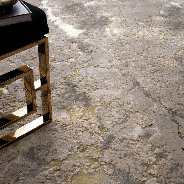 Hochglanz-Teppich 120x170cm - Kurzflor 0-8cm - abstraktes Galaxie-Muster in Gold-Beige-Grau - ideal für kleine Wohnzimmer - Kadima Design_