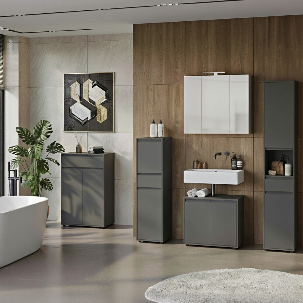 Hochschrank HAMBURG Soft-Close Badschrank schmal Badregal_