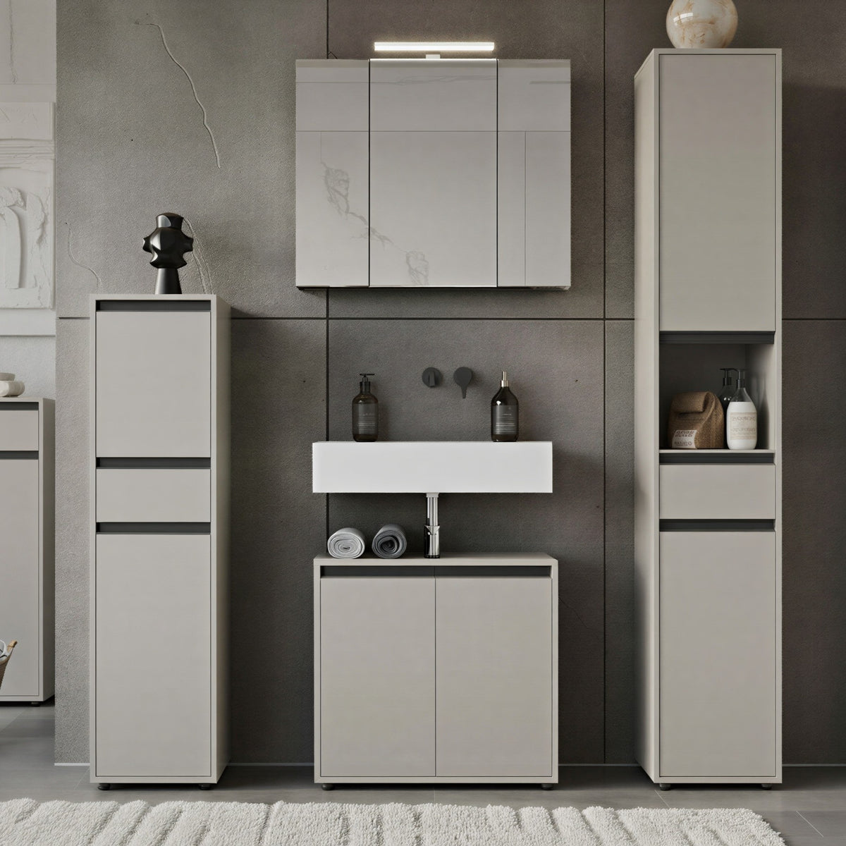 Hochschrank HAMBURG Soft-Close Modern 33x181x34 cm Steingrau