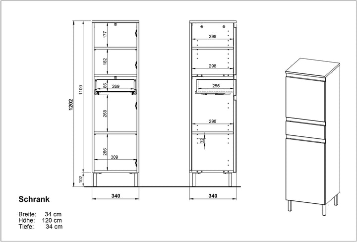 Hochschrank mit verstellbaren Einlegeböden_ 34x34x120_ in Weiß und Grandson-Eiche_ Grifflose_  Chromfüße_ VEER Kollektion von Kadima Design_Größe_ 34x34x120 cm_#sku_BARK4333_559#