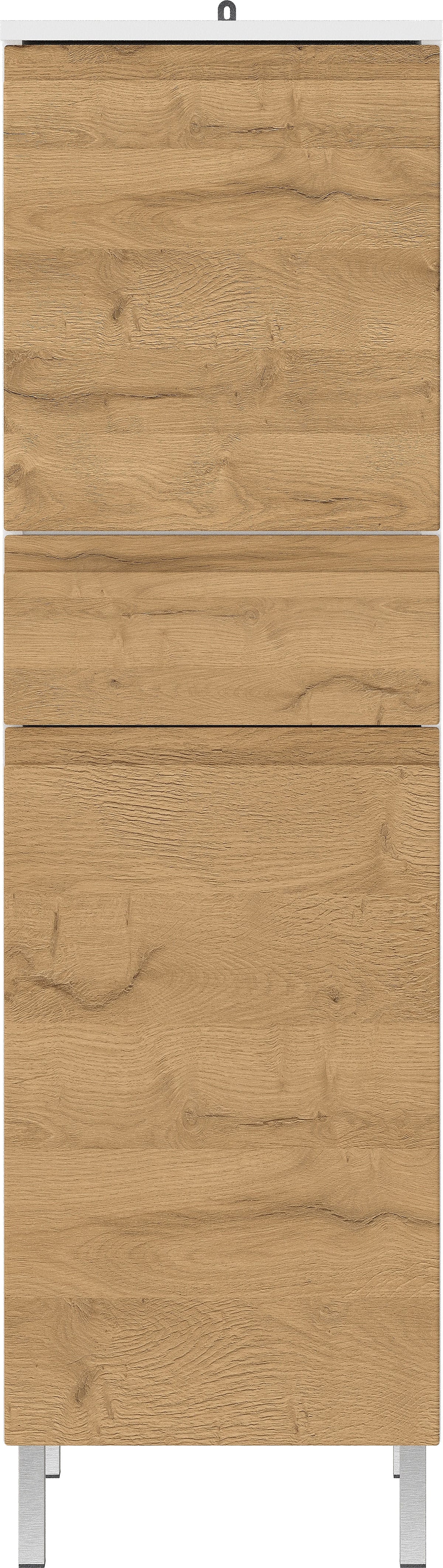 Hochschrank mit verstellbaren Einlegeböden  34x34x120  in Weiß und Grandson-Eiche  Grifflose   Chromfüße  VEER Kollektion von Kadima Design Größe  34x34x120 cm