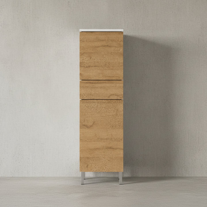 Hochschrank mit verstellbaren Einlegeböden_ 34x34x120_ in Weiß und Grandson-Eiche_ Grifflose_  Chromfüße_ VEER Kollektion von Kadima Design_Größe_ 34x34x120 cm_