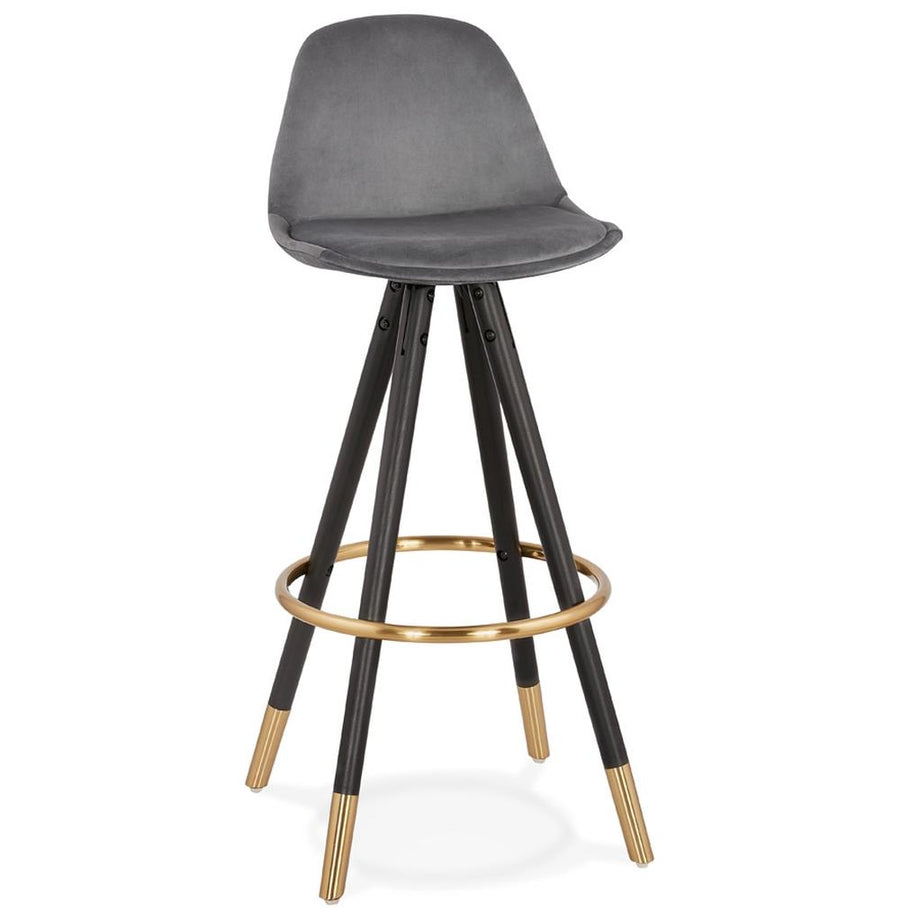 Grauer Samt-Barhocker - 75cm Sitzhöhe - schwarze Holzbeine - zeitloses Design für Küche und Bar - LURALI Kollektion_