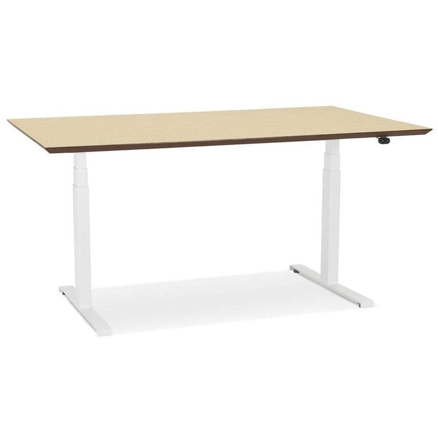 Elektrisch höhenverstellbarer Schreibtisch - 150x70 cm - beige-weiß - MDF-Holzplatte - 63-128 cm verstellbar - ideal für Homeoffice_